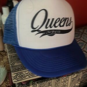 Blue and White Queens Trucker Hat